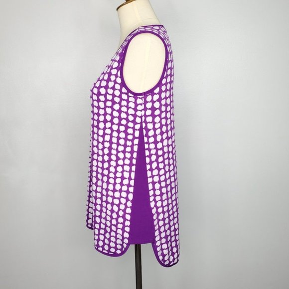 Susan Graver Liquid Knit Purple Circles Top, Size XS - Picture 4 of 11